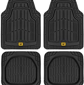 CAT Deep Dish Rubber Floor Mats All Weather for Car Truck SUV & Van Total Protection Durable Trim to Fit Liners Heavy Duty Odorless, Black, Model Number: CAMT-1004-BK