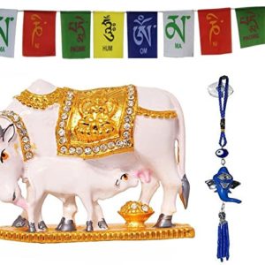 Odishabazaar Cow N Calf Idol Kamdhenu Cow and Calf Statue for car Dashboard Pooja puja, Statues for Decoration + Ganesha Hanging